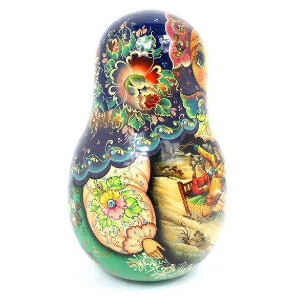 Russian Matryoshka Wooden Hand Painted Folk Art Sled Scene Roly Poly Chime Doll - Picture 2 of 6